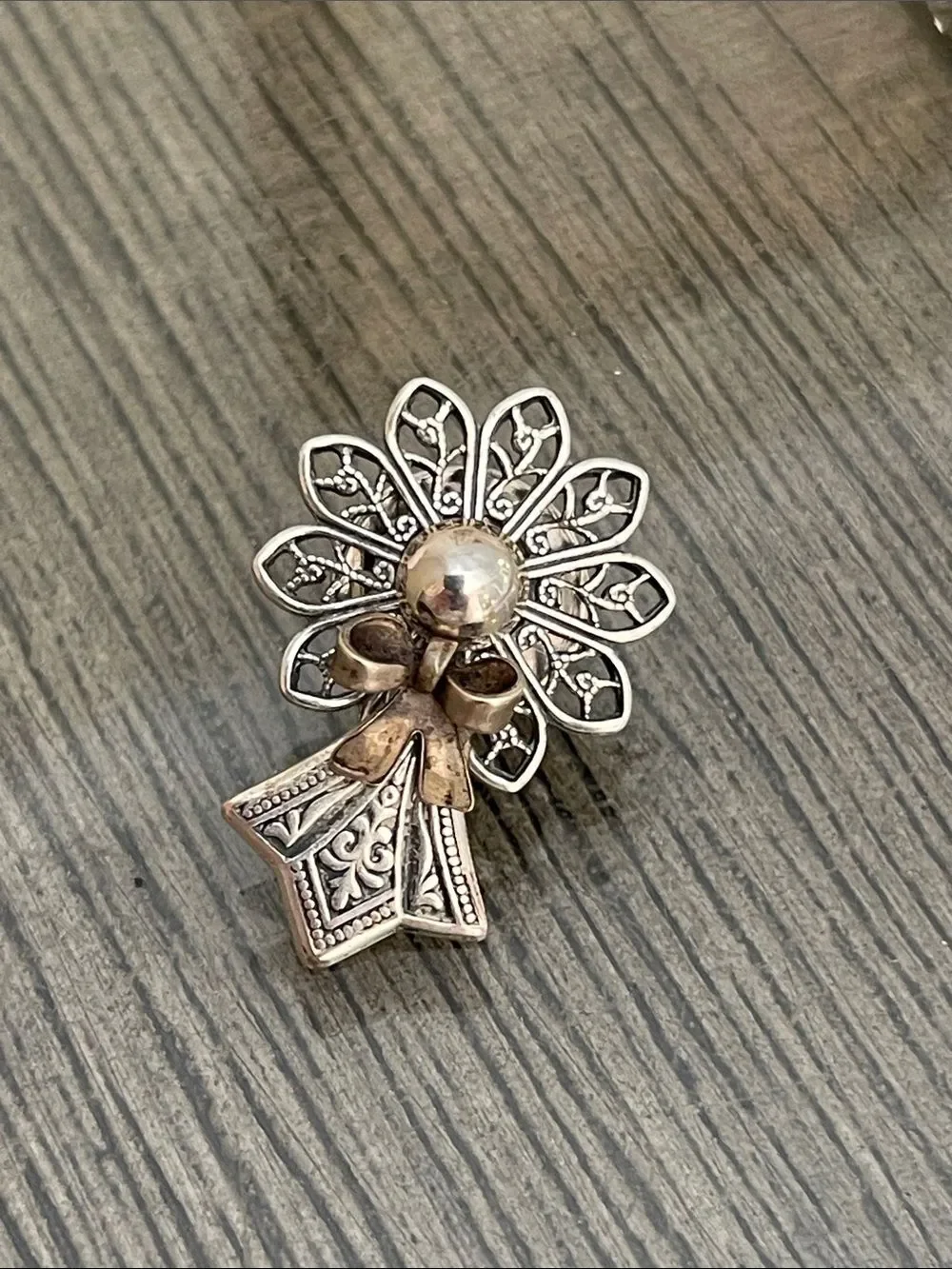 Kat's Creations Brooch Angel Cherub Filigree Metal Pin Vintage Designer Jewelry